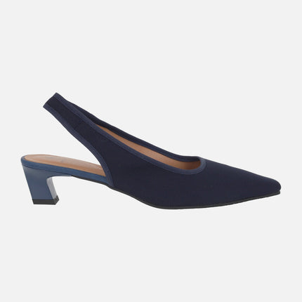 Low-heeled fabric slingback pumps