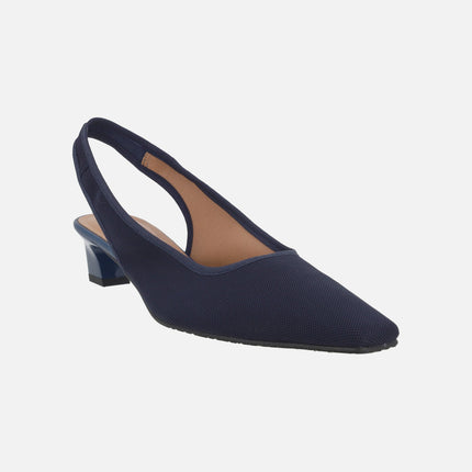 Low-heeled fabric slingback pumps