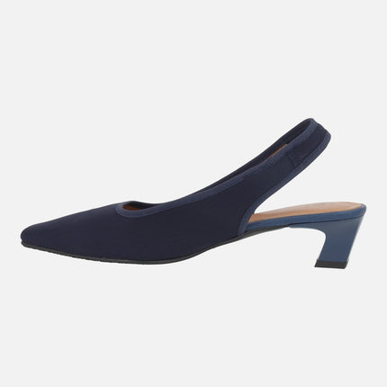 Low-heeled fabric slingback pumps