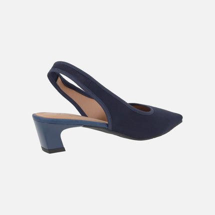 Low-heeled fabric slingback pumps