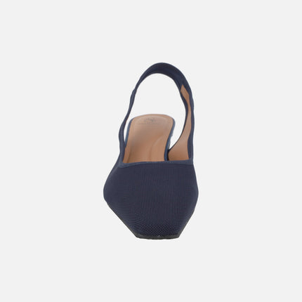 Low-heeled fabric slingback pumps
