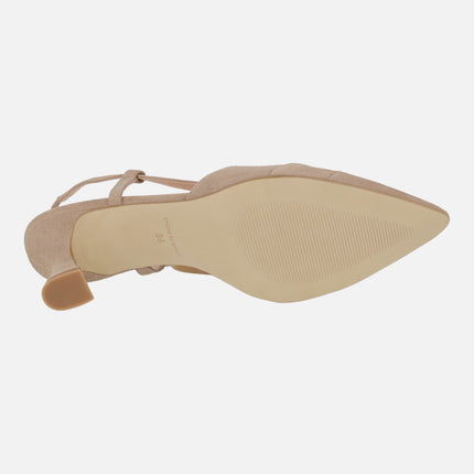 Zapatos corte salón destalonados en ante nude