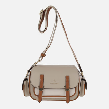 Bolsos bandolera Altea en combinado taupe con tapa y bolsillos laterales
