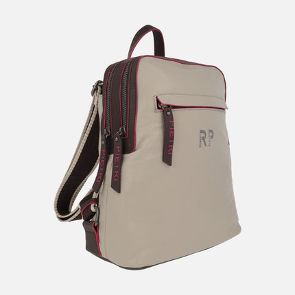 Beige backpacks with fuchsia details by Robert Pietri