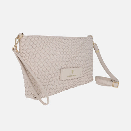 Tropical braided clutches with shoulder strap