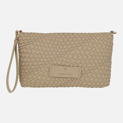 Tropical braided clutches with shoulder strap