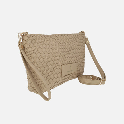 Tropical braided clutches with shoulder strap