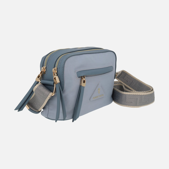 Bolsos bandolera con doble compartimento en combinado celeste