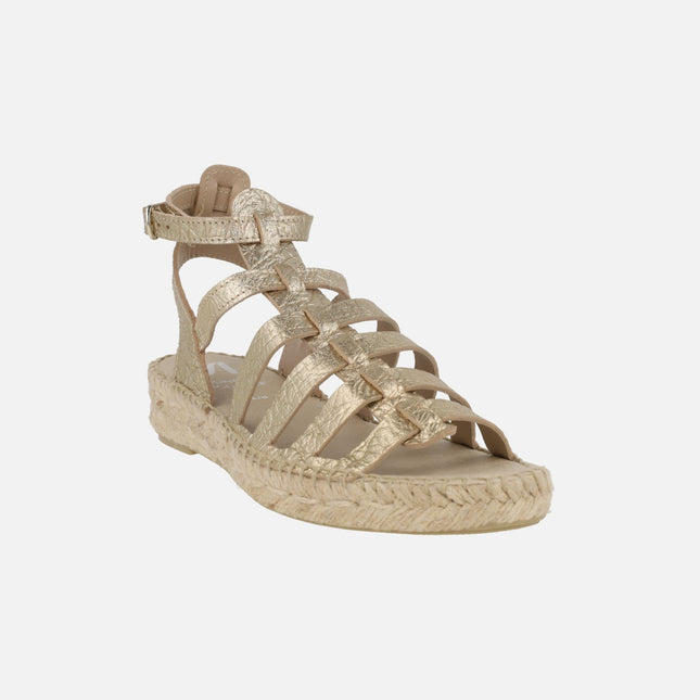 Zapatillas de esparto estilo romanas Mikonos en piel metalizada oro