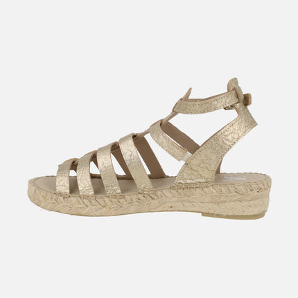 Zapatillas de esparto estilo romanas Mikonos en piel metalizada oro