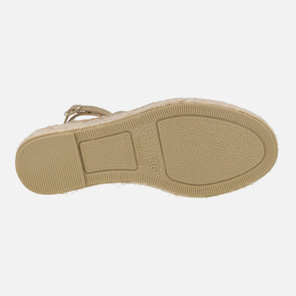 Zapatillas de esparto estilo romanas Mikonos en piel metalizada oro