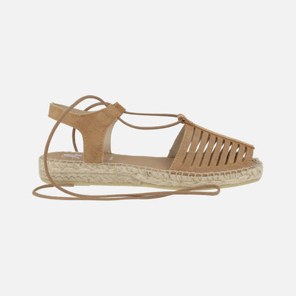 Camel suede espadrilles with laces