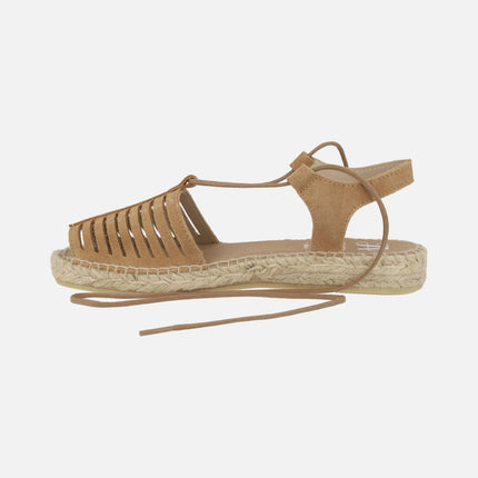 Camel suede espadrilles with laces
