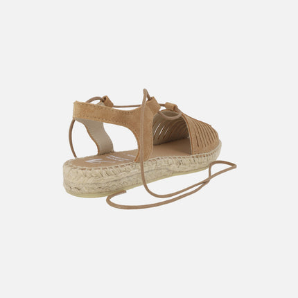 Camel suede espadrilles with laces