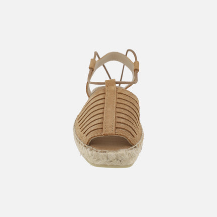 Camel suede espadrilles with laces