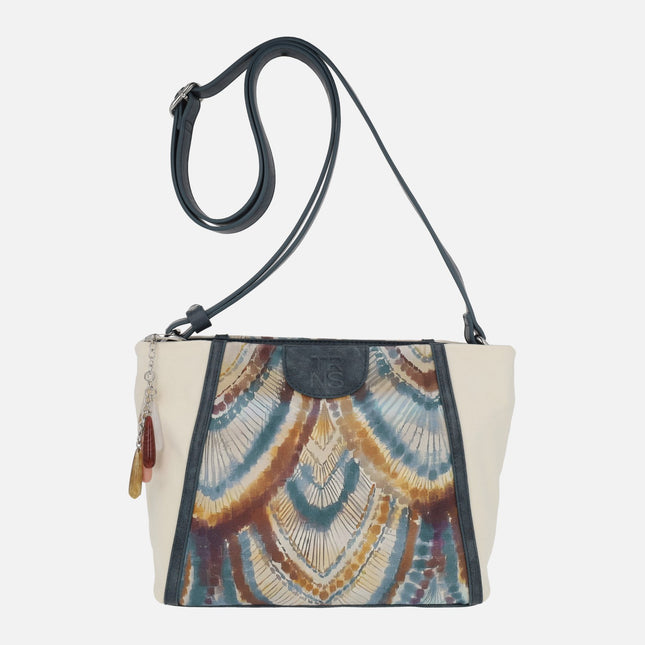 Bolsos bandolera en tejido beige y multicolor