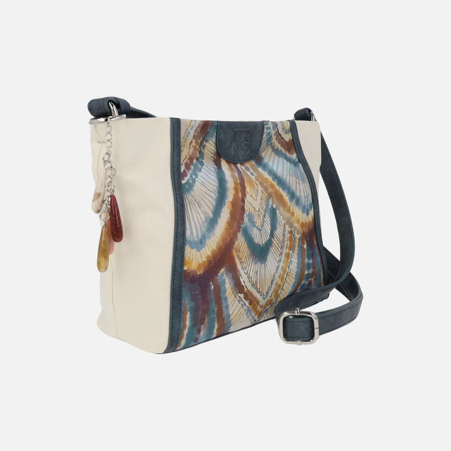 Bolsos bandolera en tejido beige y multicolor