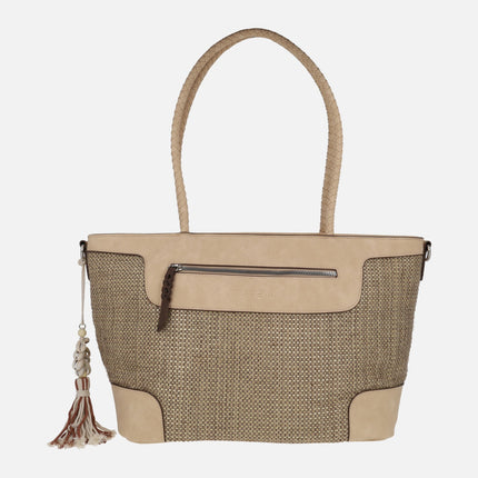 Bolsos multi posición en acabado rafia color arena