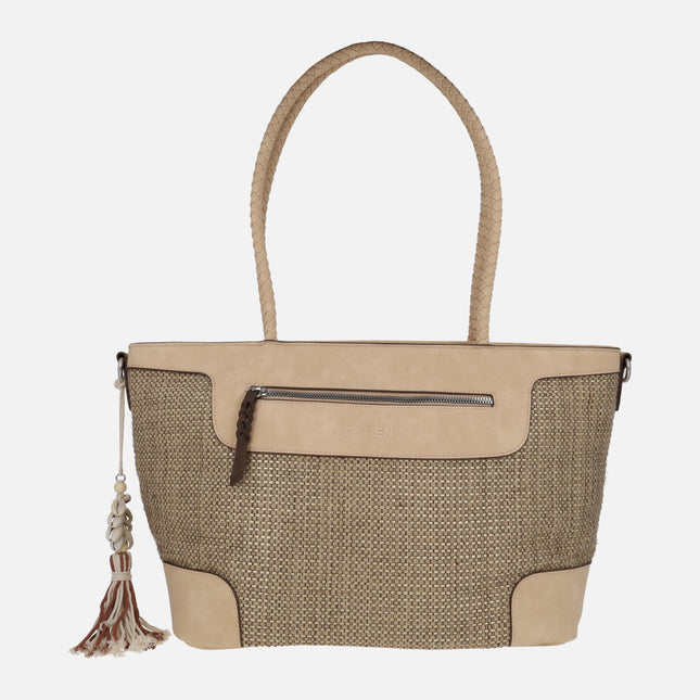 Bolsos multi posición en acabado rafia color arena