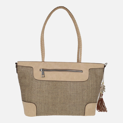 Bolsos multi posición en acabado rafia color arena