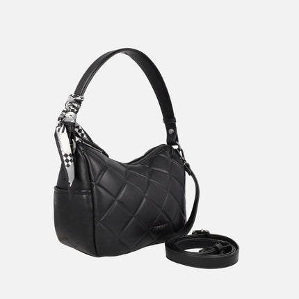 Quilted shoulder bags with scarf detail
