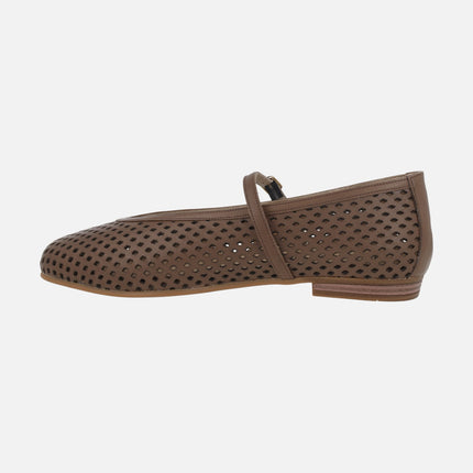 Mary-jane style leather ballerinas with openwork