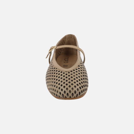Mary-jane style leather ballerinas with openwork