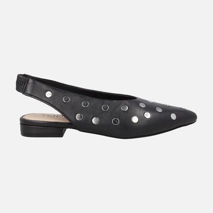 Leather slingback ballerinas with studded decoration
