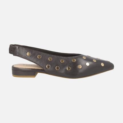 Leather slingback ballerinas with studded decoration