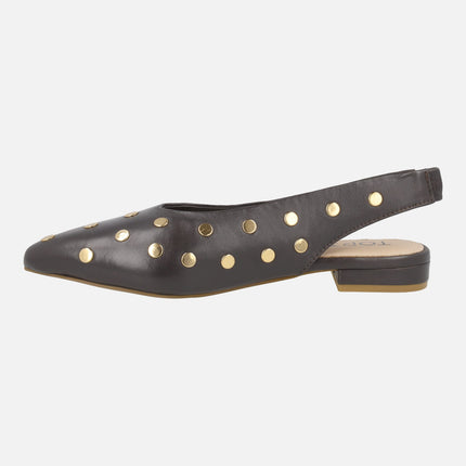 Leather slingback ballerinas with studded decoration