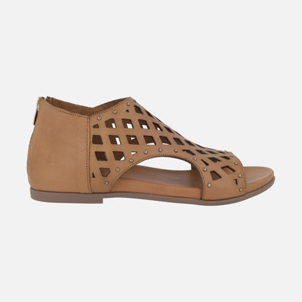 Die-cut leather sandals open toe and closed heel