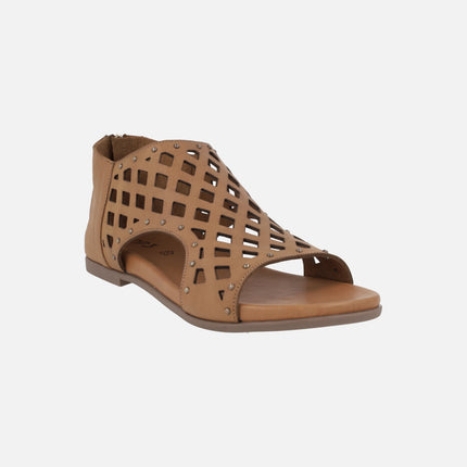 Die-cut leather sandals open toe and closed heel