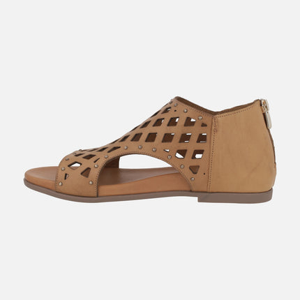 Die-cut leather sandals open toe and closed heel