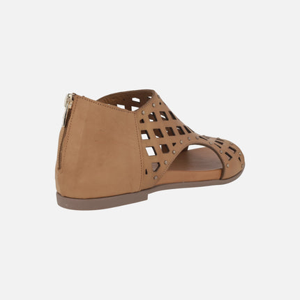 Die-cut leather sandals open toe and closed heel