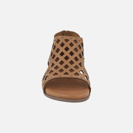 Die-cut leather sandals open toe and closed heel