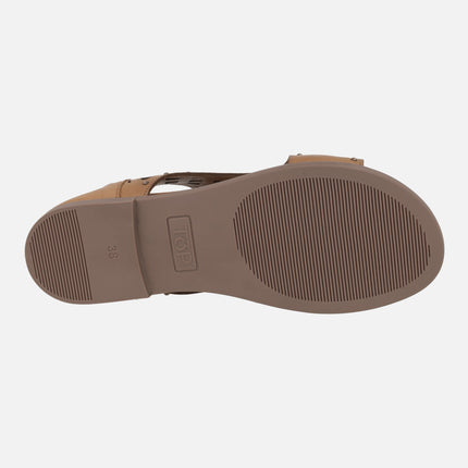 Die-cut leather sandals open toe and closed heel
