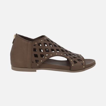 Die-cut leather sandals open toe and closed heel