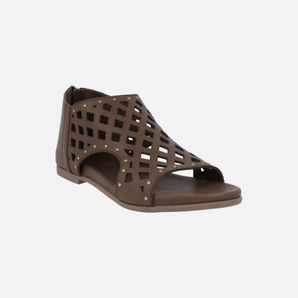 Die-cut leather sandals open toe and closed heel