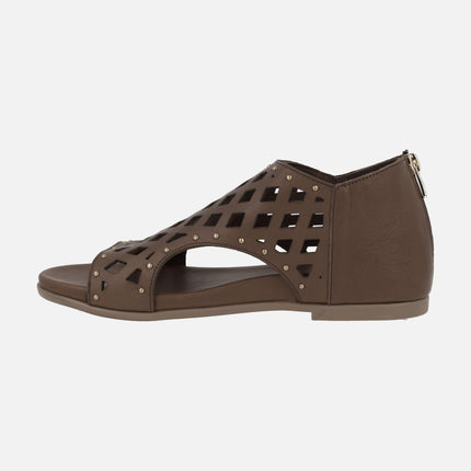 Die-cut leather sandals open toe and closed heel