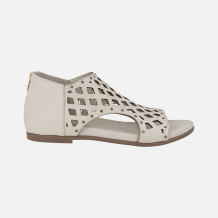 Die-cut leather sandals open toe and closed heel