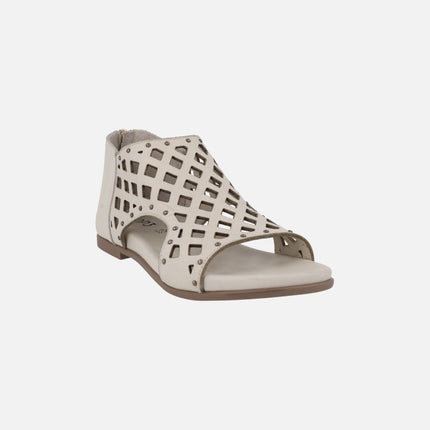 Die-cut leather sandals open toe and closed heel