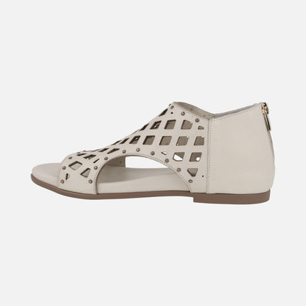 Die-cut leather sandals open toe and closed heel