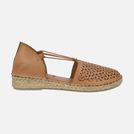 Leather espadrilles with die-cut flowers