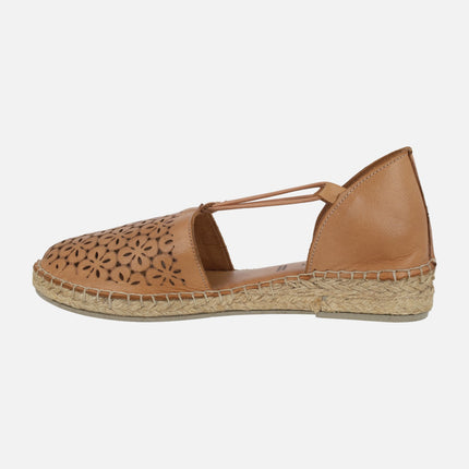Leather espadrilles with die-cut flowers