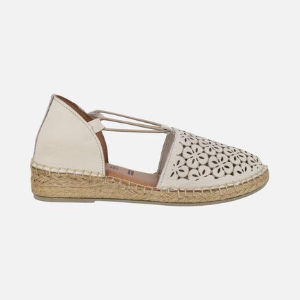 Leather espadrilles with die-cut flowers
