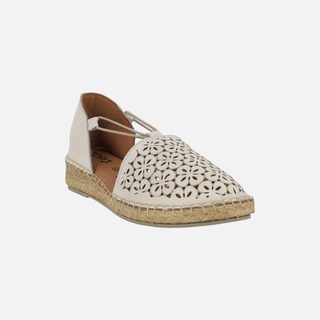 Leather espadrilles with die-cut flowers
