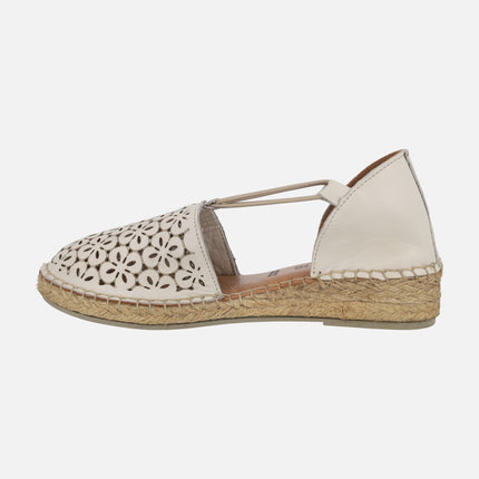 Leather espadrilles with die-cut flowers
