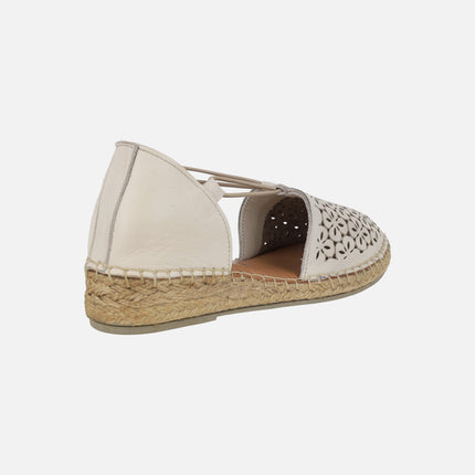 Leather espadrilles with die-cut flowers