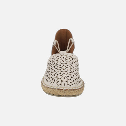 Leather espadrilles with die-cut flowers