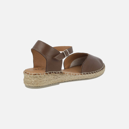 Zapatillas de esparto en piel marrón con pulsera al tobillo
